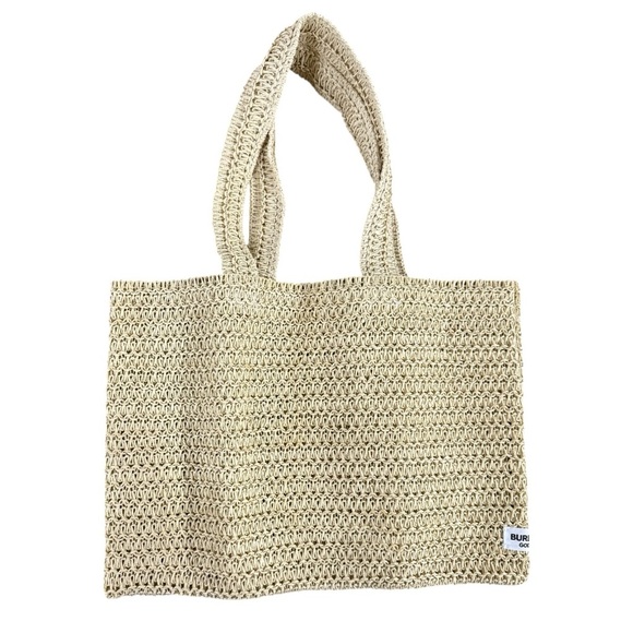 Burberry Goddess Woven Raffia Straw Tote Bag Tan Boho - Picture 2 of 7